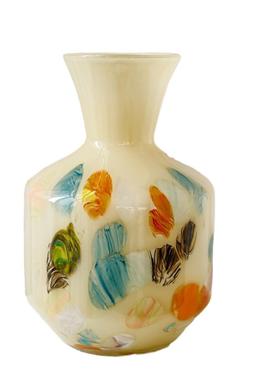 高级感水彩手工玻璃花瓶中古奶油色玄关琉璃法式插花器装饰品摆件