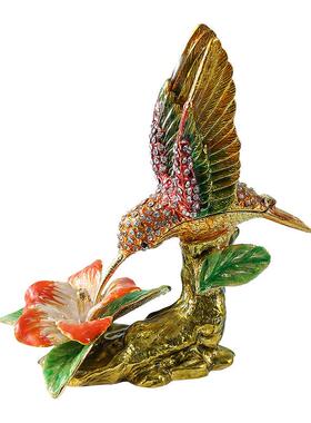 桌面摆件珐琅彩树桩鹰光手工彩绘锌合金金属工艺品首饰盒厂家