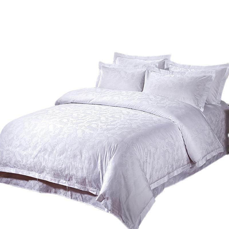 店布草纯OSM007棉四件套0支纯白色贡缎提花酒被套床单宾用馆民宿6
