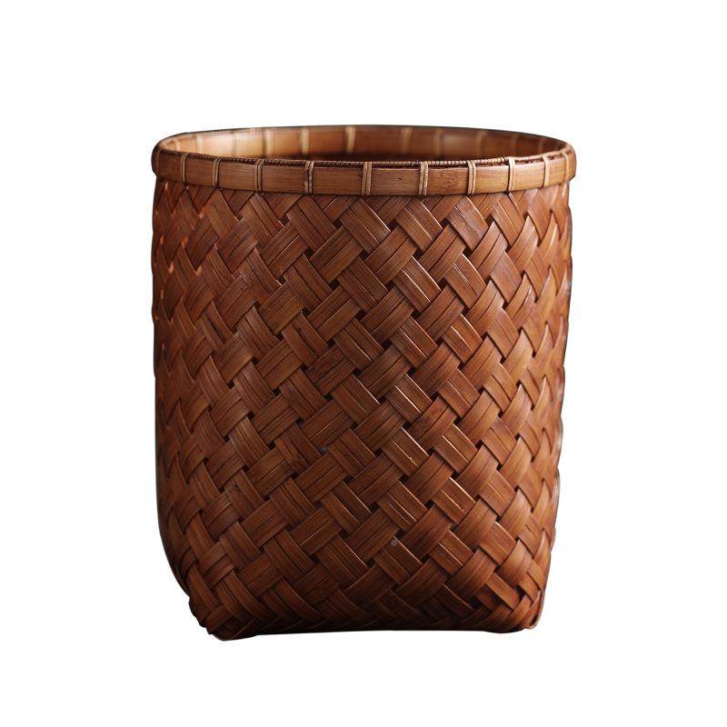 竹编收卷纳若兰大漆篮大漆书房垃圾桶画花器插花竹筐箩筐家用纸老