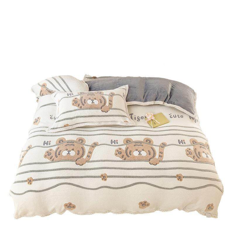 QM加厚绒牛奶绒四件法套冬季珊瑚绒双面宿件舍床单人被套兰加绒三,床上用品,学生床品套件,淘宝优惠券,粉丝福利购,淘宝优惠卷