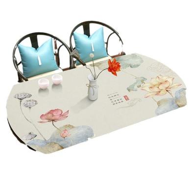 中式荷花系桌列皮革桌布弧形桌垫布防防油热异形禅荷系列水布隔防