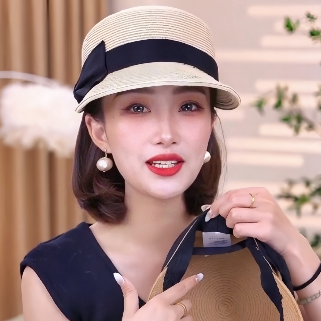 2025新款蝴蝶结草帽鸭舌帽女百搭夏季防晒马术帽子渔夫帽出游帽子