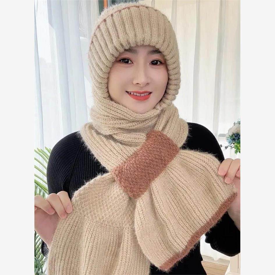 冬天女士帽子围巾一体加绒加厚防风护耳护脖御寒保暖又好看风雪帽