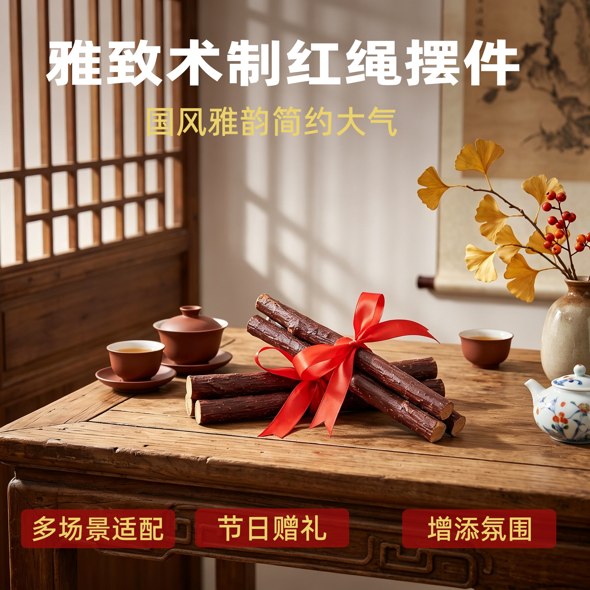 天星木绑红绳摆件佳节礼赠装饰
