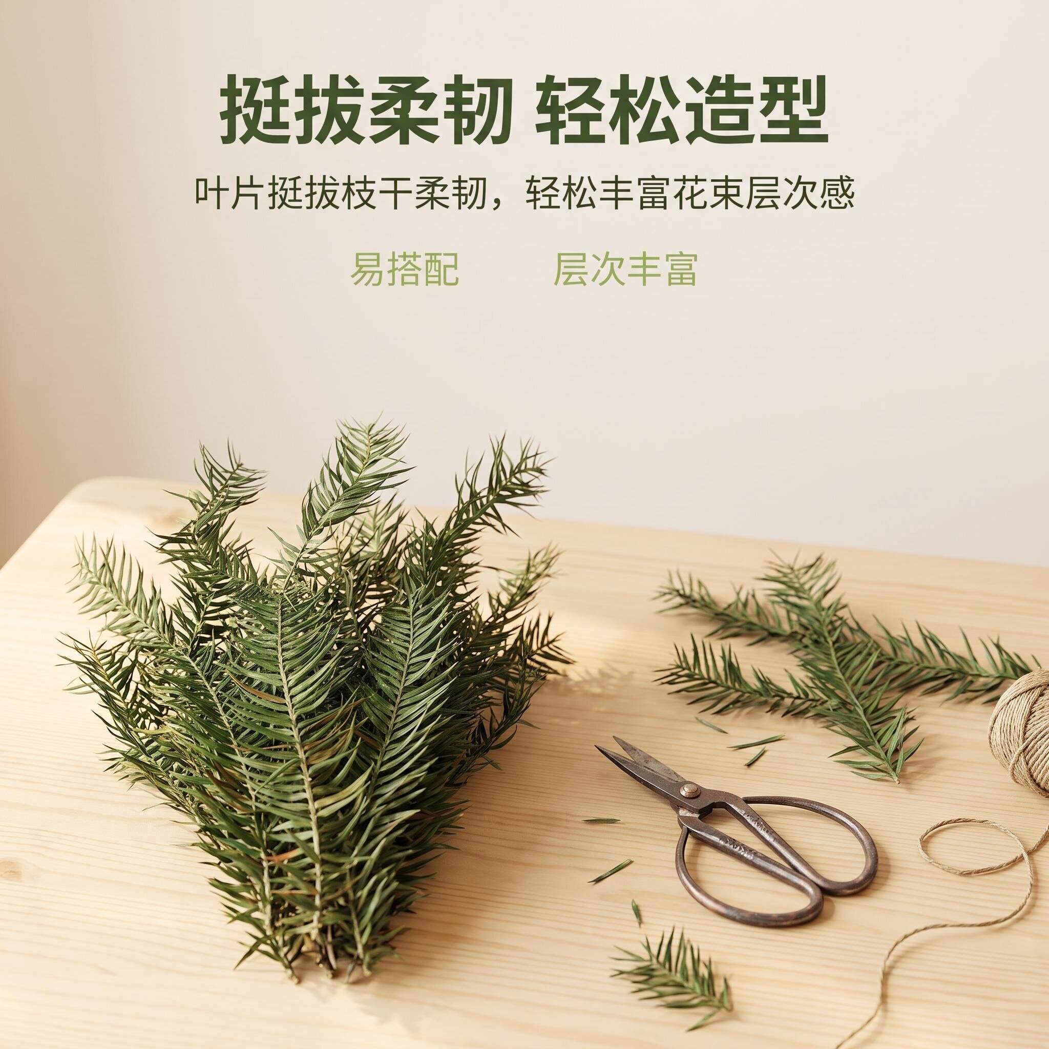 绿干杉树叶插花材料软装布景干花
