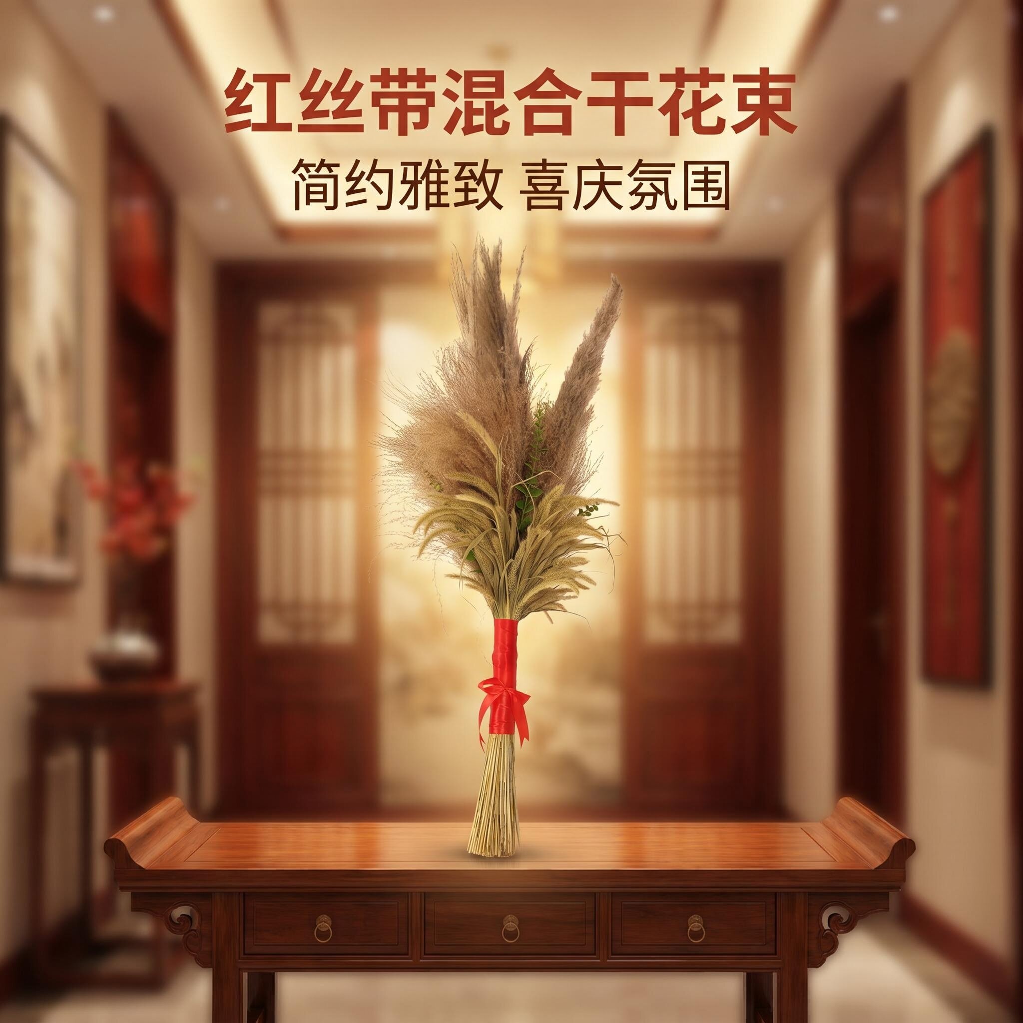 混合干花束田园软装场景布置乔迁