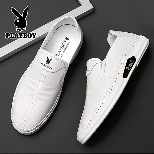 花花公子平底男士皮鞋休闲小白鞋