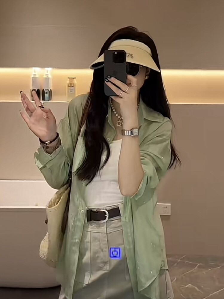 超好看海边微透防嗮衬衫女早春2024新款别致长袖上衣宽松外套夏季