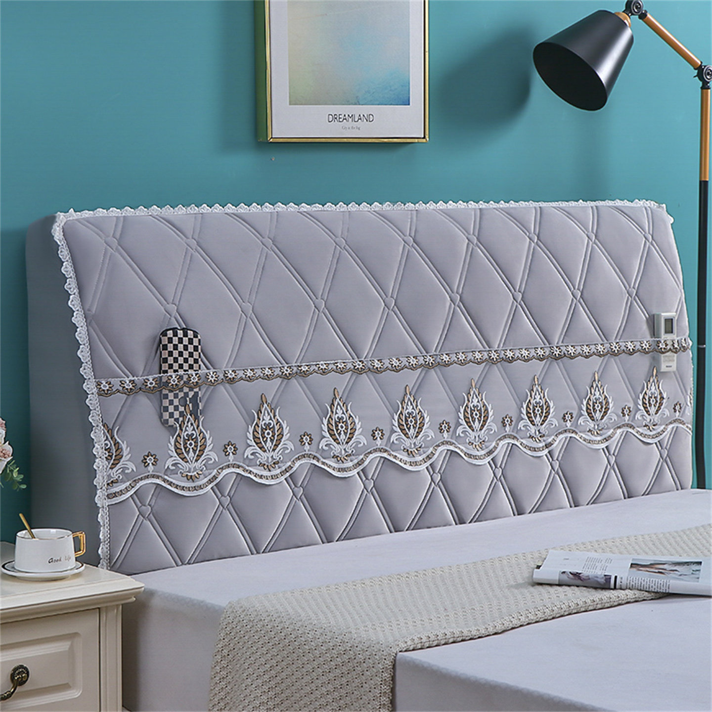 新款全包布艺床头套罩弹力软包夹棉床头罩中式木板简约靠垫防尘罩,居家布艺,床头罩,淘宝优惠券,粉丝福利购,淘宝优惠卷