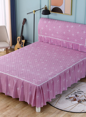 水洗棉床裙罩2023新款单件床单带裙边床罩款床笠床盖两件套防尘罩