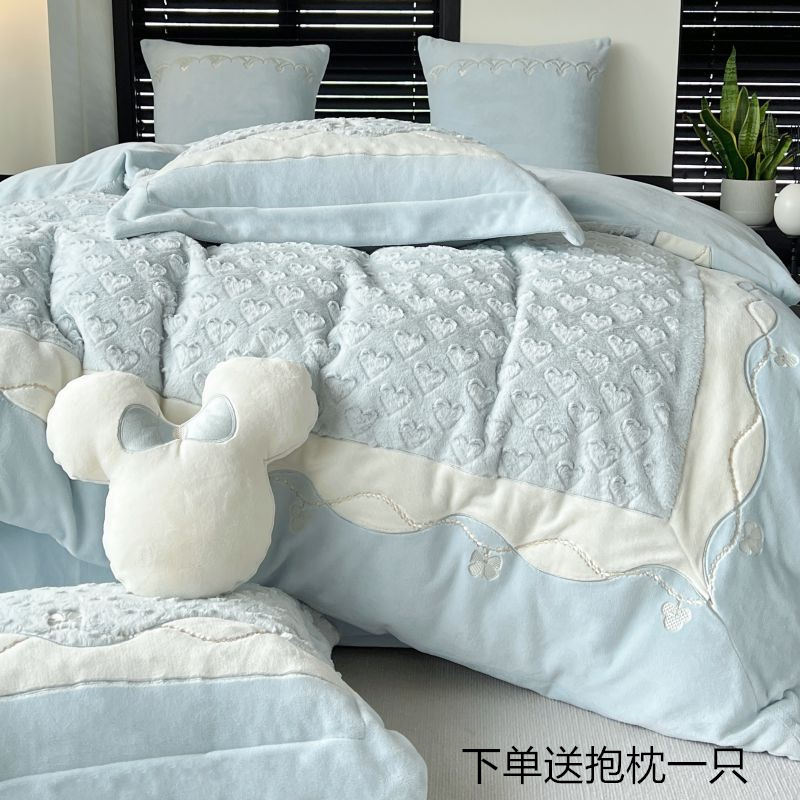 冬季加厚牛奶绒四件套加绒兔毛绒