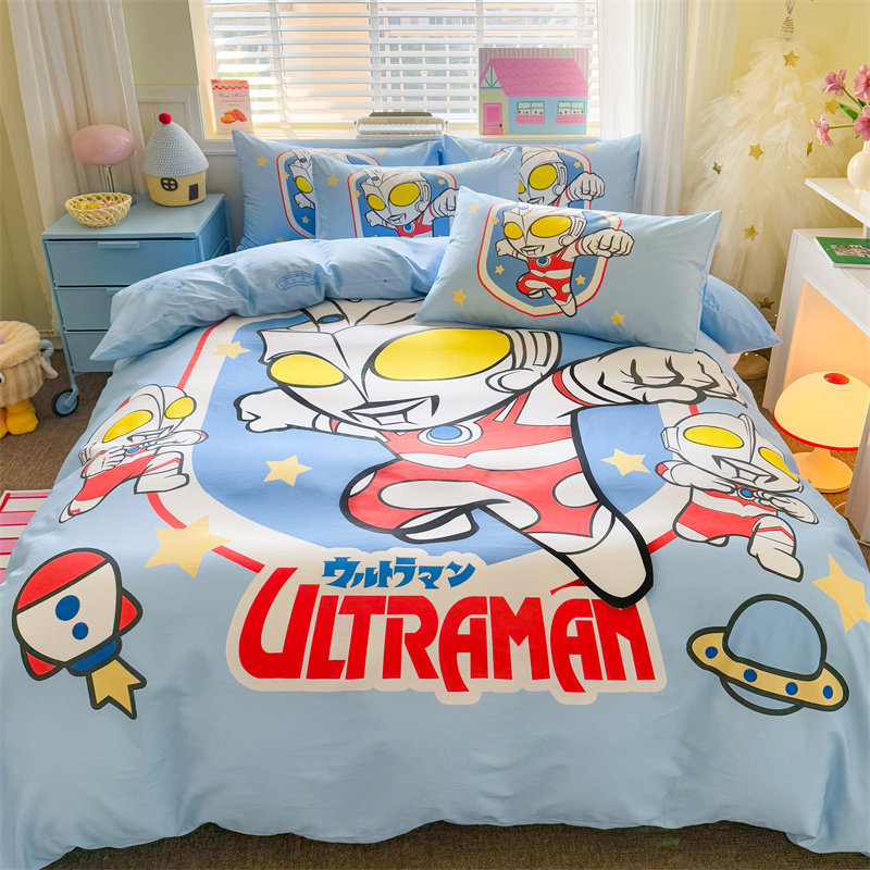 男孩奥特曼四件套全棉纯棉儿童卡通被套可爱1.2m单双人床上三件套
