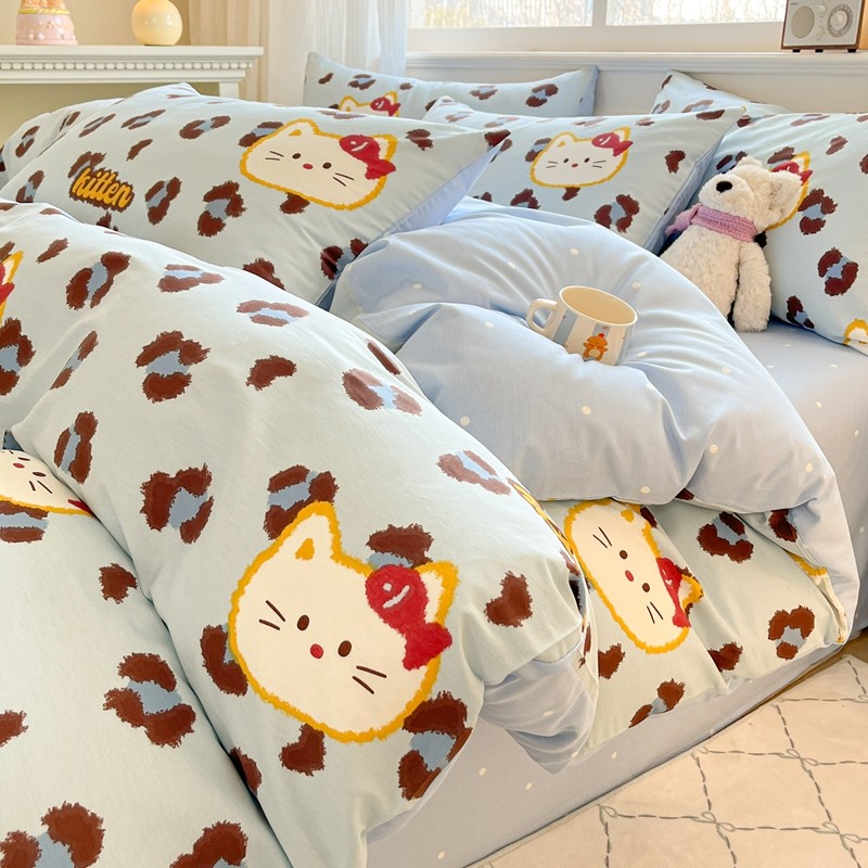 蝴蝶结猫KT卡通儿童床品四件套纯棉少女心kt猫学生宿舍三件套全棉,床上用品,床品套件/四件套/多件套,淘宝优惠券,粉丝福利购,淘宝优惠卷
