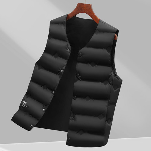 新款V领中老年白鸭绒羽绒马甲