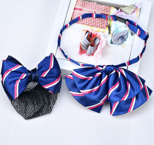 蓝红条纹头花领花领结套装职业女式男式领带银行邮政信用社工作用