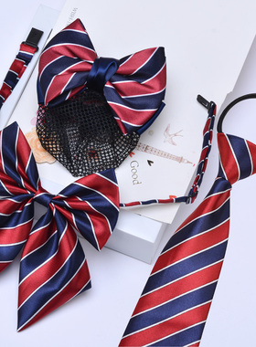 蓝红条纹领花头花领带男女式同款领结衬衣套装银行邮政信用社职业