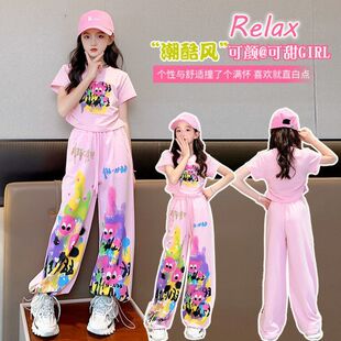 女大童夏季运动套装2025新款洋气夏装短袖宽松女孩休闲印花两件套