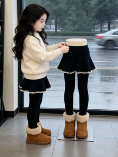 女童裤裙加绒加厚打底裤冬季宝宝裤子外穿一体绒儿童假两件裙裤潮