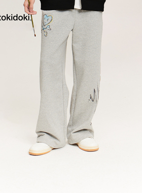 tokidoki潮牌男女2025年春季新款街头涂鸦印花宽松直筒纯棉针织裤