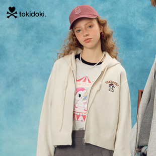 tokidoki2025秋季新款绣花带帽拉链毛衫短款女上衣外套