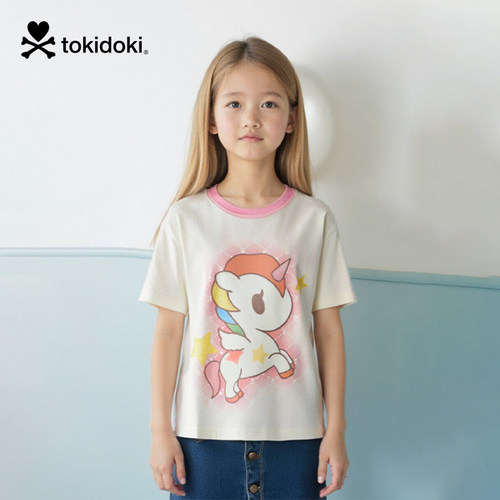 tokidoki2025春季新款水彩印花童装短袖T恤男女童圆领儿童装上衣