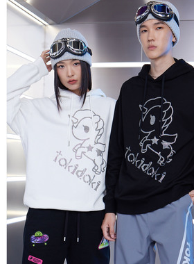 tokidoki秋冬款烫钻情侣潮牌经典宽松连帽卫衣趣味感印花外套