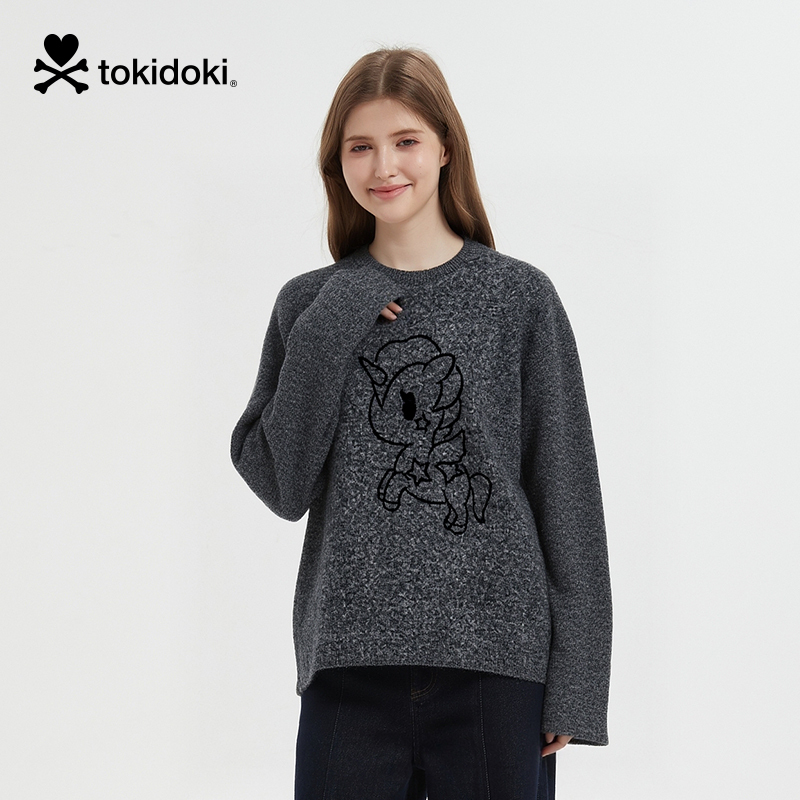 tokidoki2025冬季新款独角兽绣花圆领毛衫男女同款情侣上衣