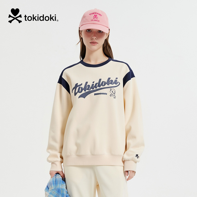 tokidoki潮牌2025春季新款撞色文字圆领卫衣男女同款情侣上衣