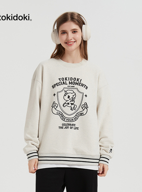 tokidoki淘奇多奇间条螺纹印花圆领卫衣2024新款轻绒秋冬男女同款