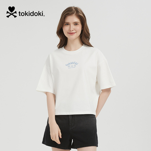 tokidoki2025春季新款箱型截短女款短袖T恤简约百搭宽松上衣