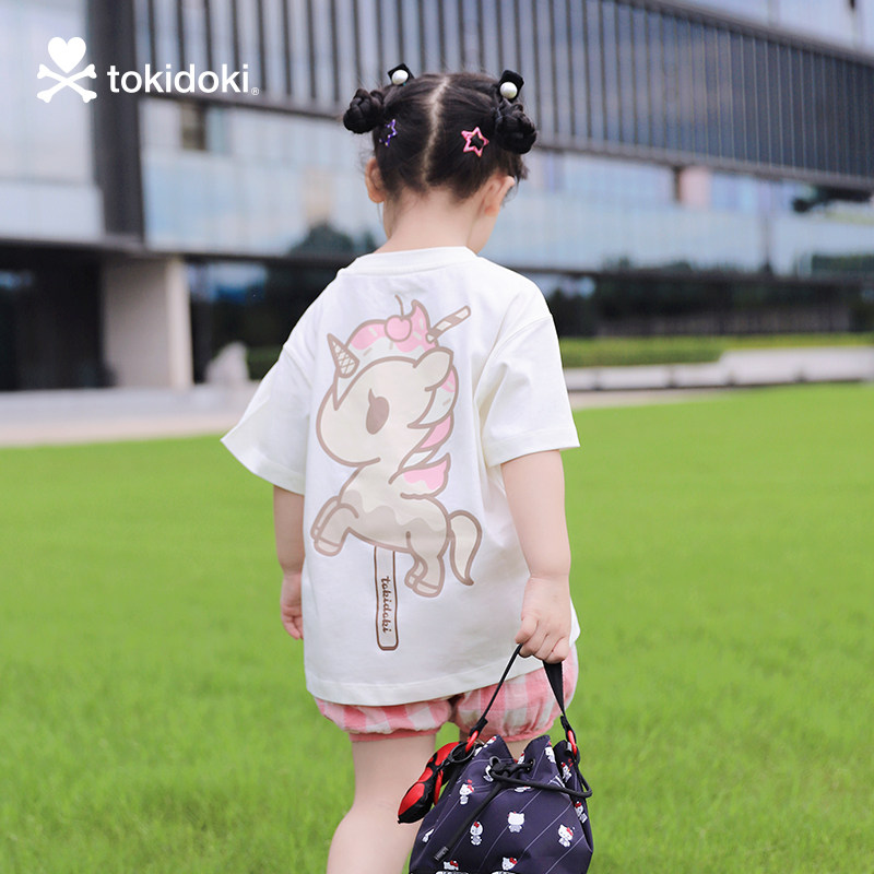 tokidoki后背独角兽印花童装t恤夏男女2024新款圆领宽松休闲亲子