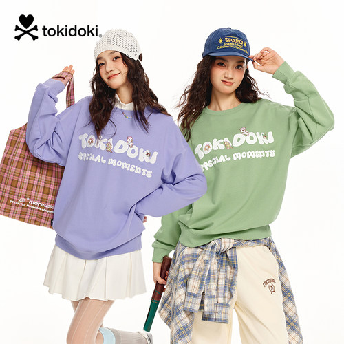 tokidoki/淘奇多奇玩趣发泡印花宽松上衣男女韩系套头圆领卫衣潮