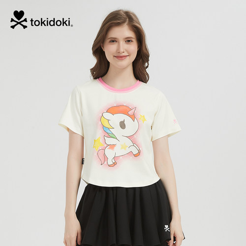 tokidoki2025春季新款独角兽水彩晕染印花短袖T恤女款短上衣