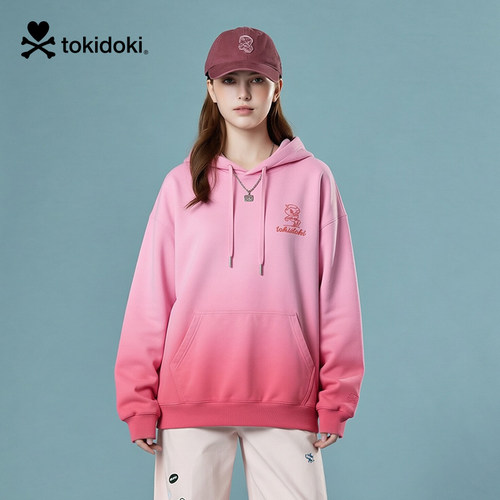 tokidoki高街绣花吊染渐变连帽卫衣男女设计感时尚宽松情侣帽衫