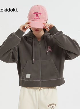 tokidoki淘奇多奇薄绒短款拉链外套2024新款秋冬女款时尚保暖卫衣