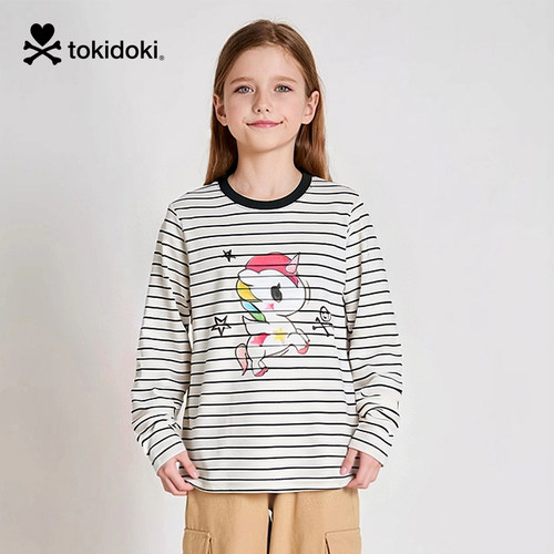 tokidoki2025秋季新款条纹印花童装长袖T恤舒适百搭儿童款上衣