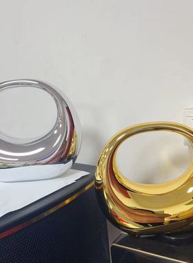 2025春夏欧美跨境新品高档弯月包金银摆件家居装饰手提包亚克力