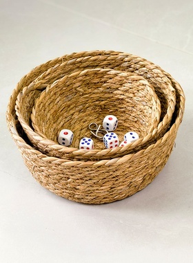 跨境简约编织花盆多用途草编篮子桌面收纳家居摆件藤编透气花篮