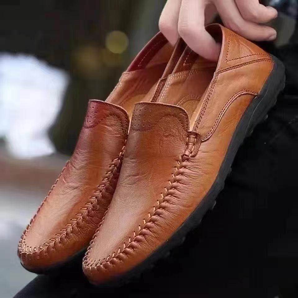 2024新款男士软皮男士休闲皮鞋低帮透气手工鞋日常套脚软底豆豆鞋,流行男鞋,休闲皮鞋,淘宝优惠券,粉丝福利购,淘宝优惠卷
