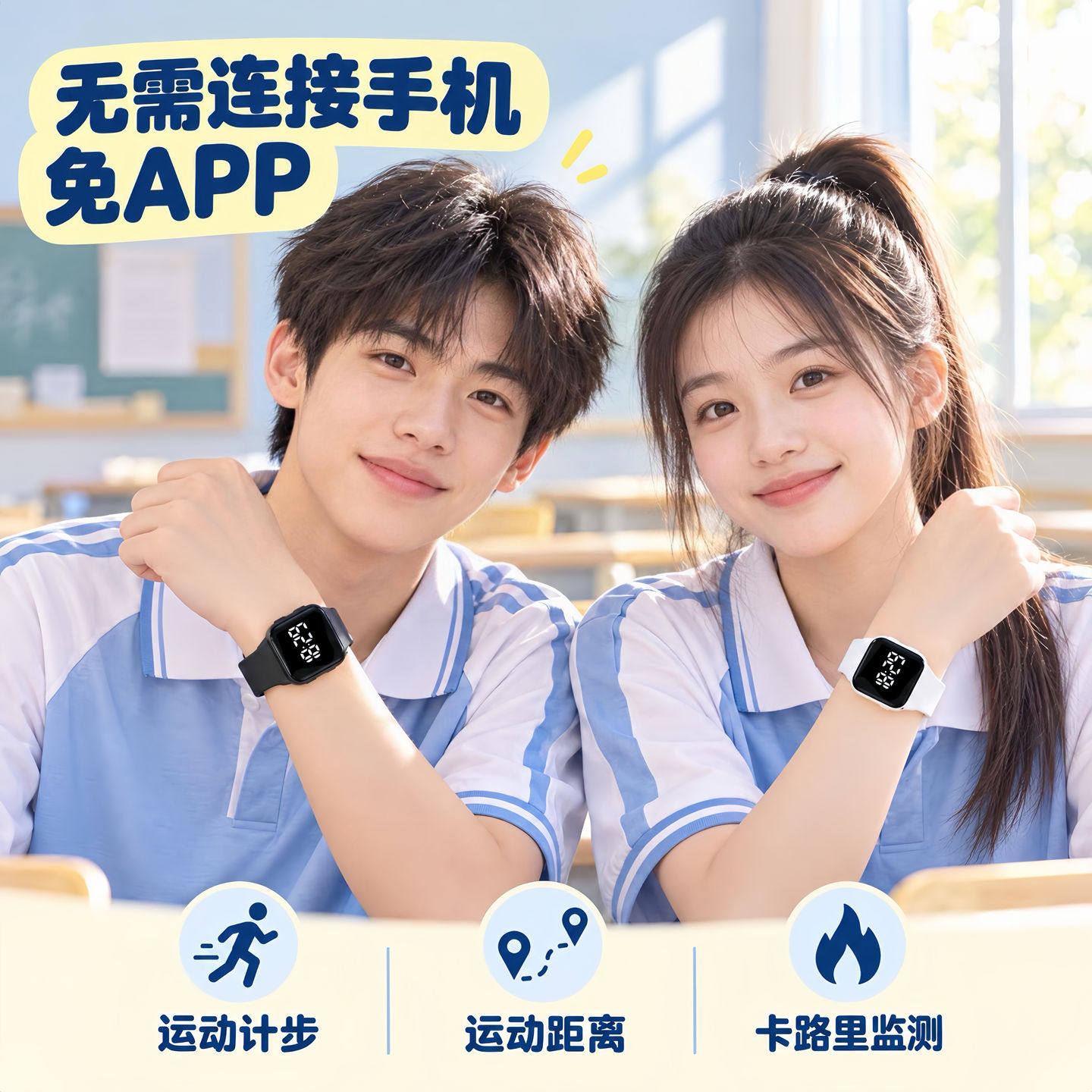 初中学生手表男女款运动防水闹钟只看时间高中生儿童多功能电子表