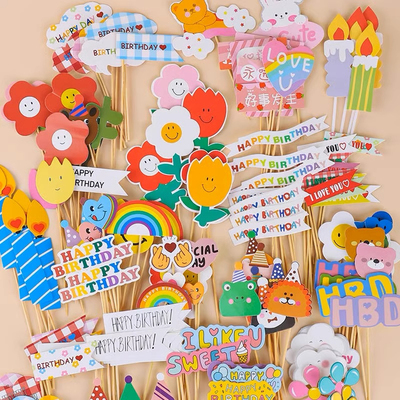 彩旗小熊插牌韩风蛋糕装饰插件