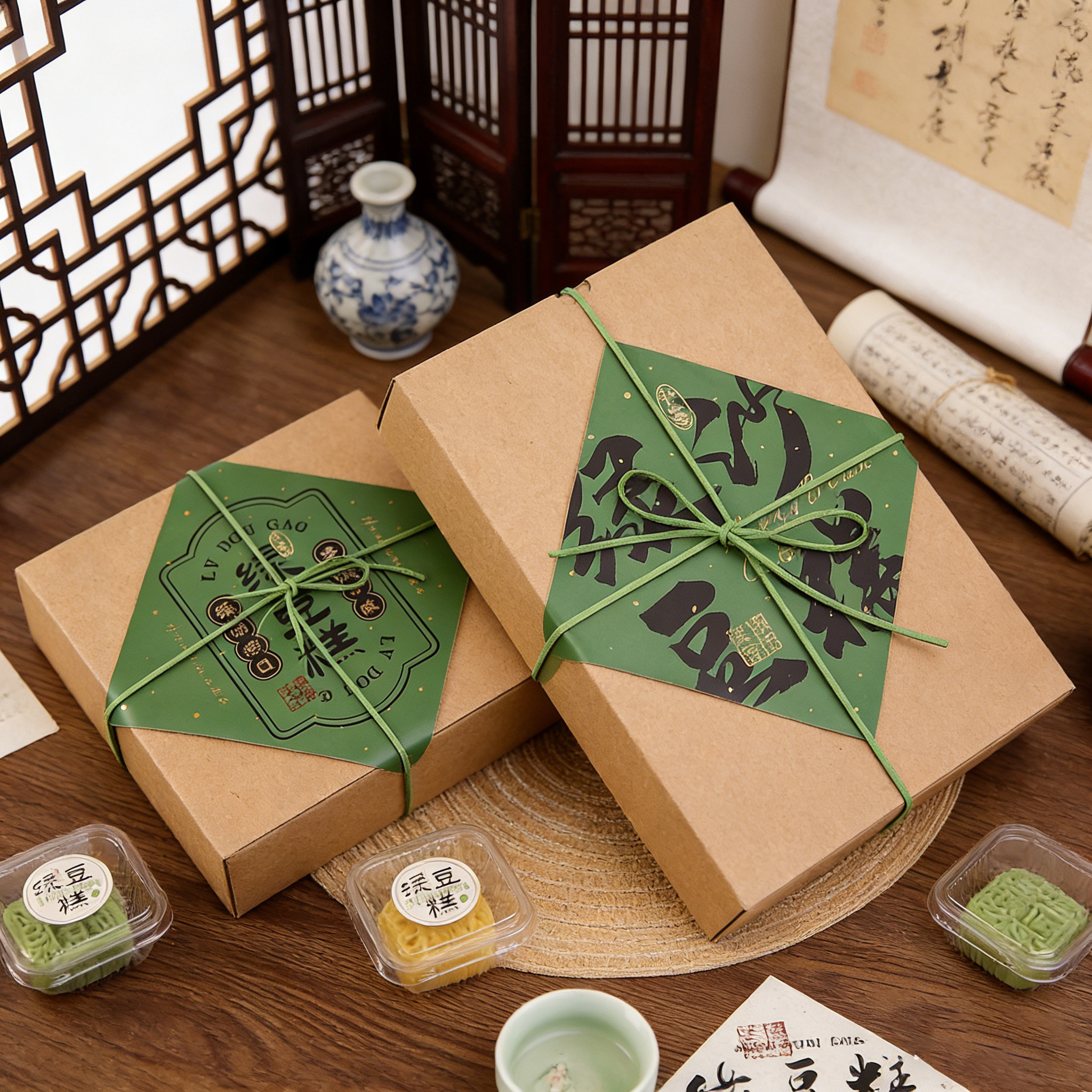复古中式手提盒绿豆糕点心时令茶点空盒踏青送礼便携盒子烘焙通用