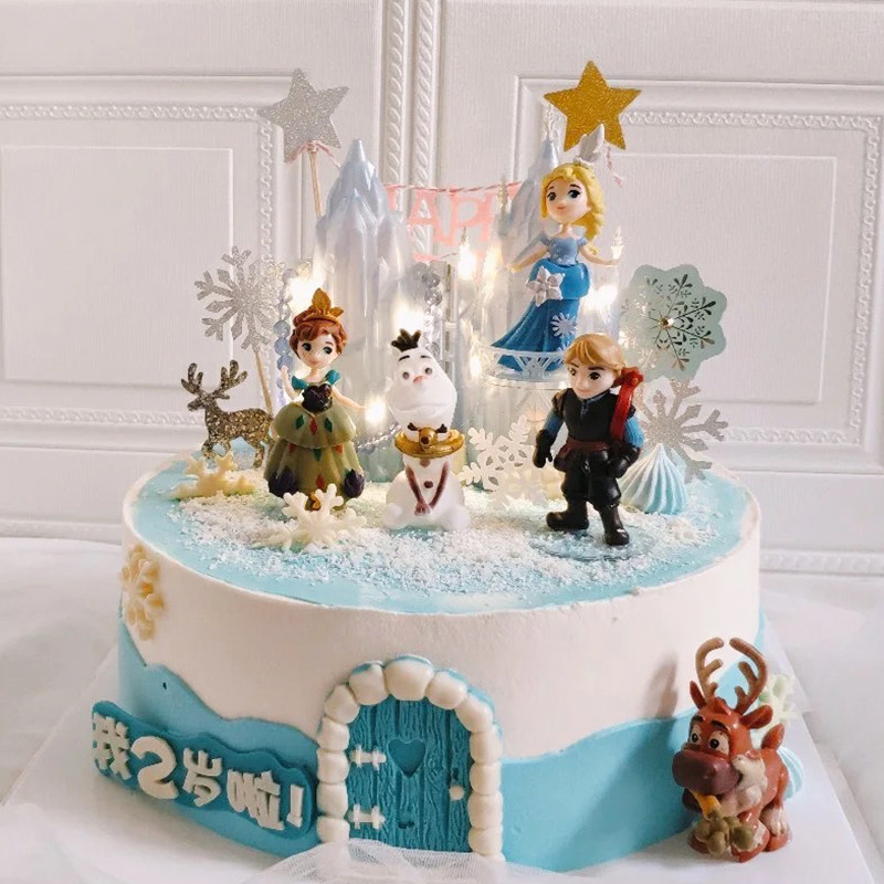 网红冰雪奇缘艾莎安娜生日蛋糕装饰摆件城堡冰雪女王儿童场景装扮