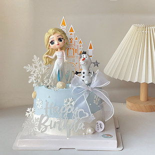 艾莎公主蛋糕装 爱莎冰雪女王城堡雪花插牌女孩生日插件 饰摆件经典