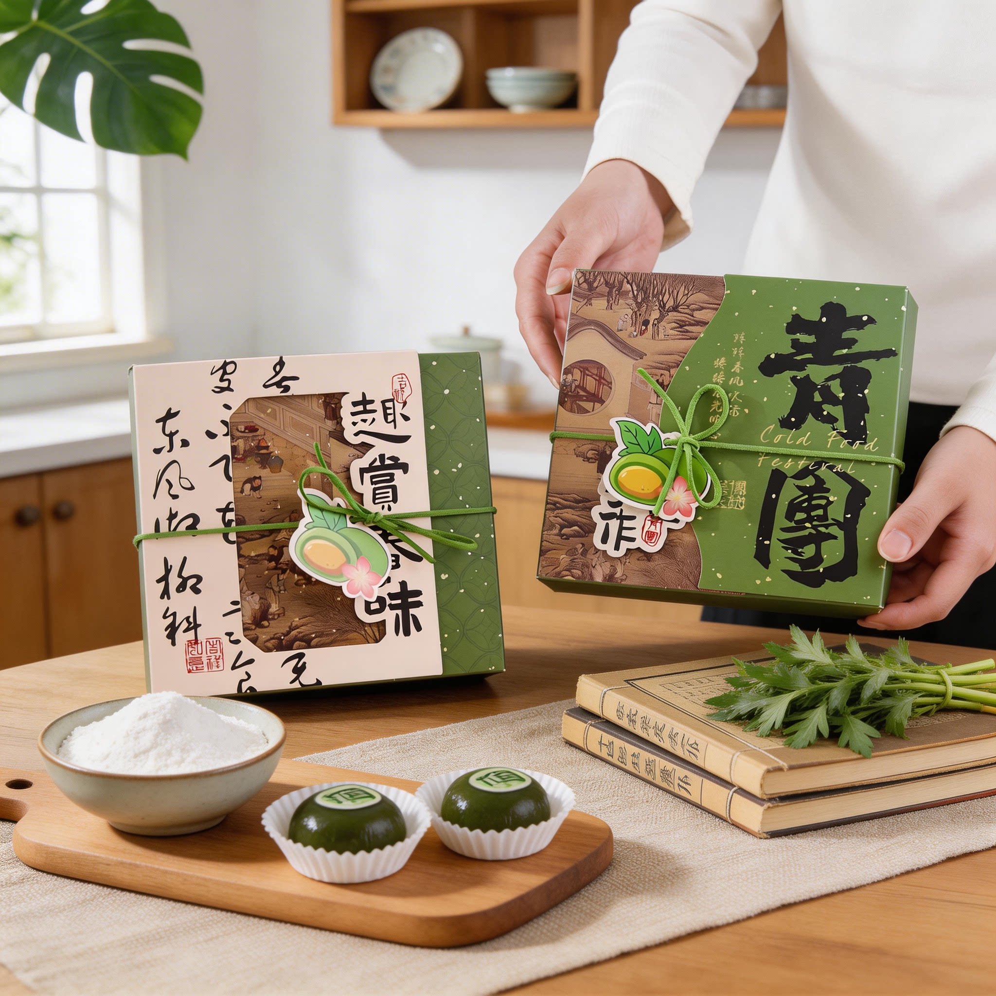 青团艾草礼品包装盒春日踏青高颜值4四粒冰皮烘焙甜品点心空盒子图片