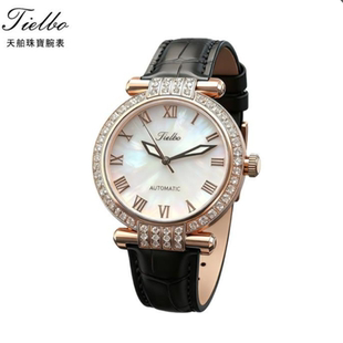 Tielbo 天舶TC501雅韵系列高端奢华气质镶钻表盘情侣机械真皮手表