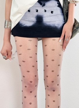 BON 法式猫爪印花白色丝袜女性感甜美少女连裤防勾丝jk袜子女甜酷