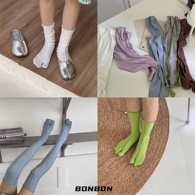 复古彩色竖线条分趾袜