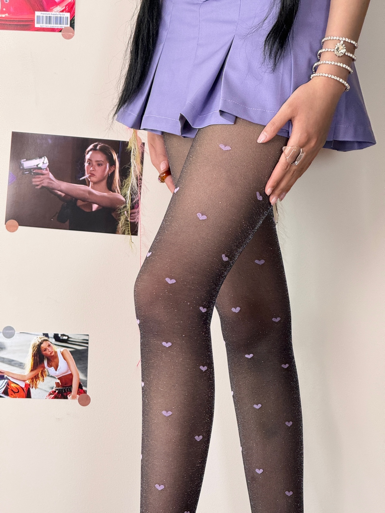 甜美少女金银丝爱心提花丝袜小众